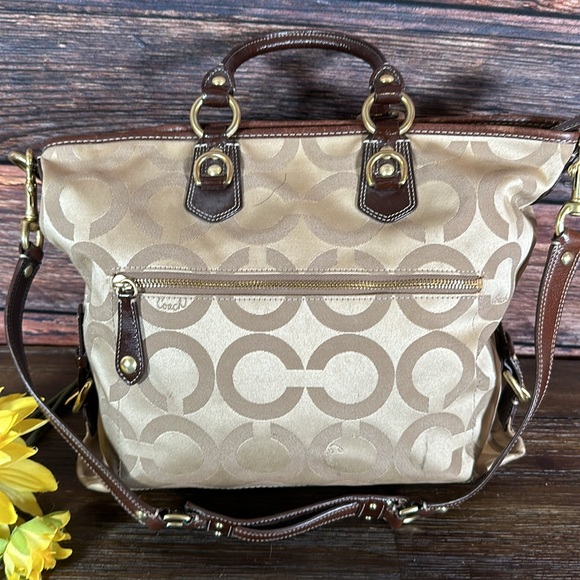 Coach Beige/Brown Op Art Canvas and Leather Julianne Hobo! In Great Condition! - Picture 4 of 12